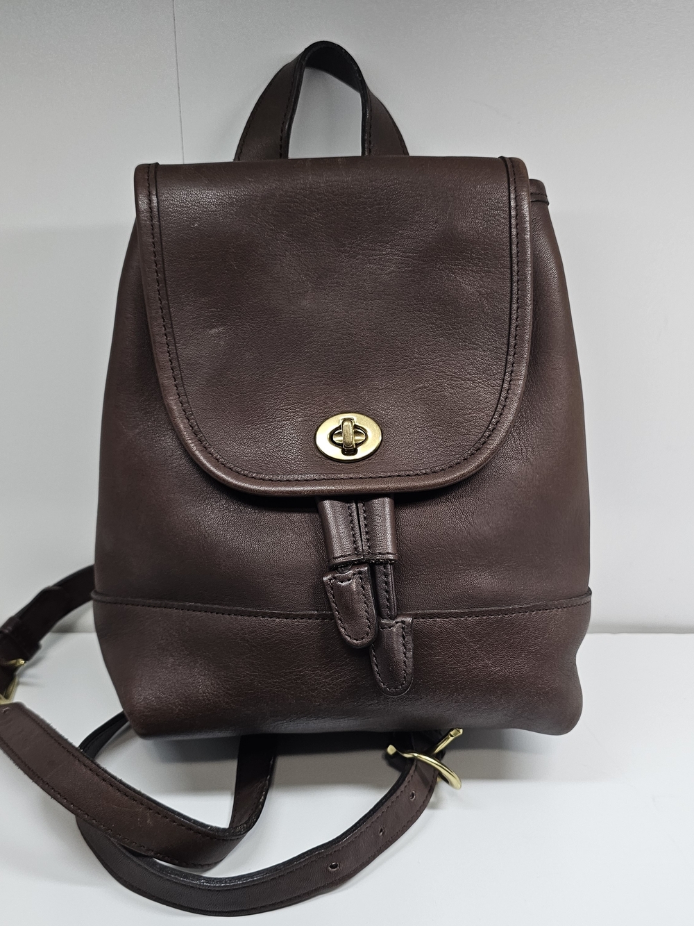 Coach Dark Brown Leather Backpack with Gold Hardware